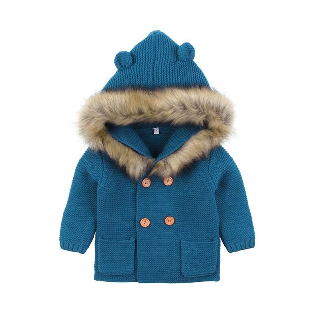 0-24M Baby Sweater Coat,Hooded Knitting Baby Autumn Winter Clothes