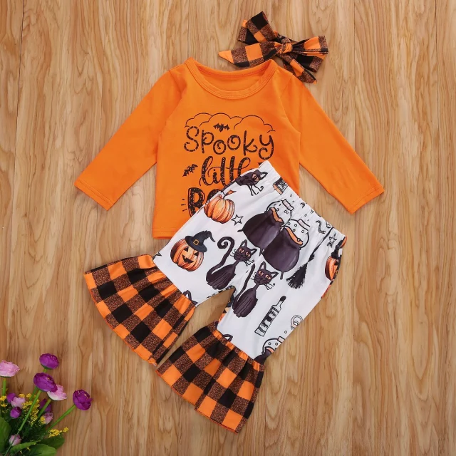 Baby Girls Halloween Clothing Sets Toddler Long Sleeve Pumpkin Printed Costume