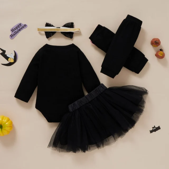 Halloween Skull Print Baby Girls Clothes Set Newborn Festival Dress Set