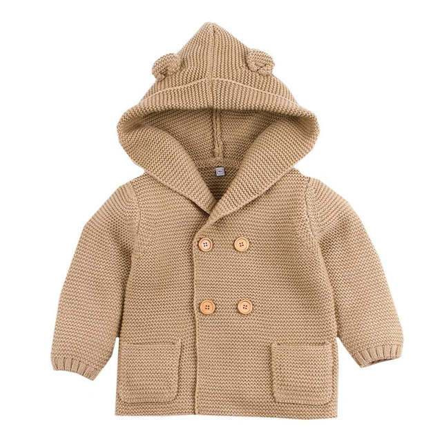 Newborn Baby Girls Boys Knit Cardigan Ear Hooded Sweater Front button Outfits