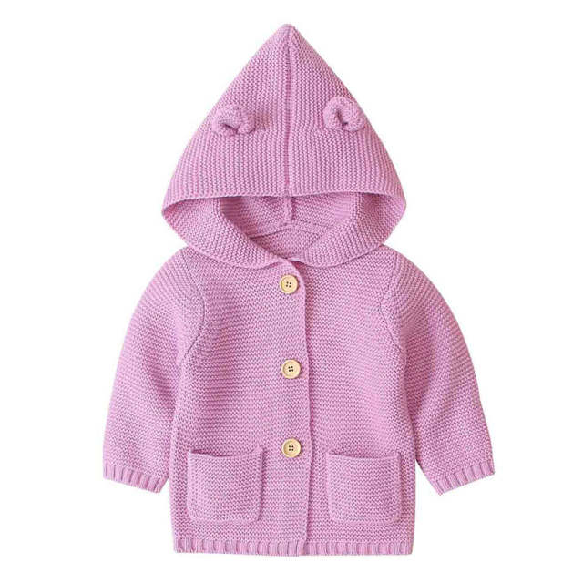 Newborn Baby Girls Boys Knit Cardigan Ear Hooded Sweater Front button Outfits