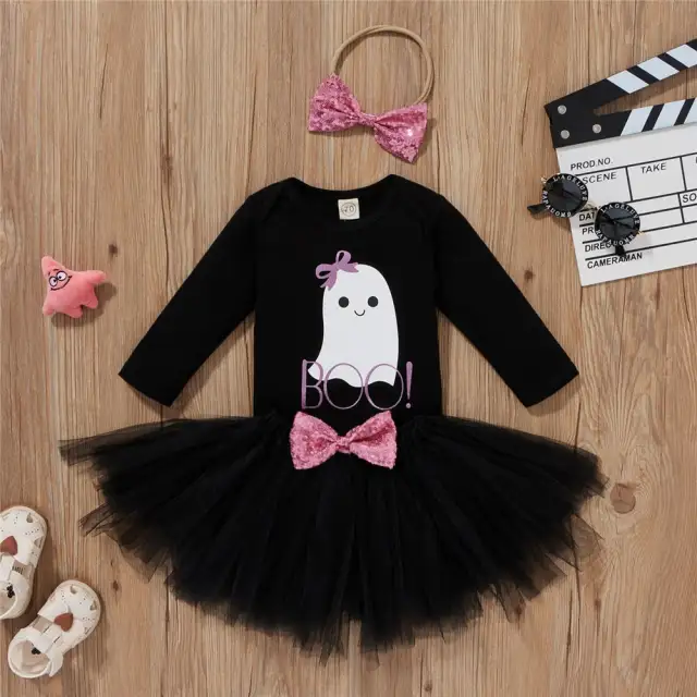 Halloween Skull Print Baby Girls Clothes Set Newborn Festival Dress Set