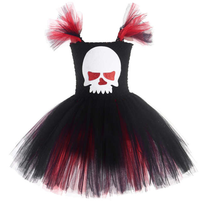 Skull Halloween Costumes for Girls Party Tutu Dress Kids Cosplay Clothes