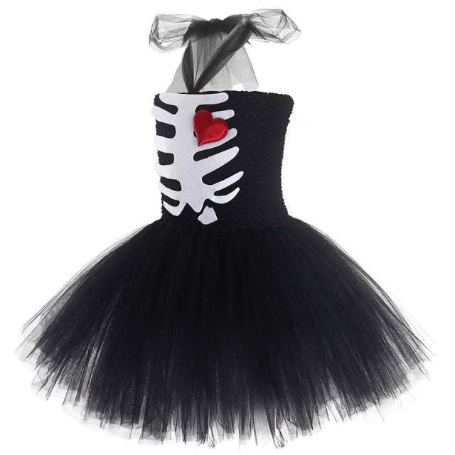 Kids Halloween Costume Skull Black Zombie Bride Cosplay Tutu Dresses