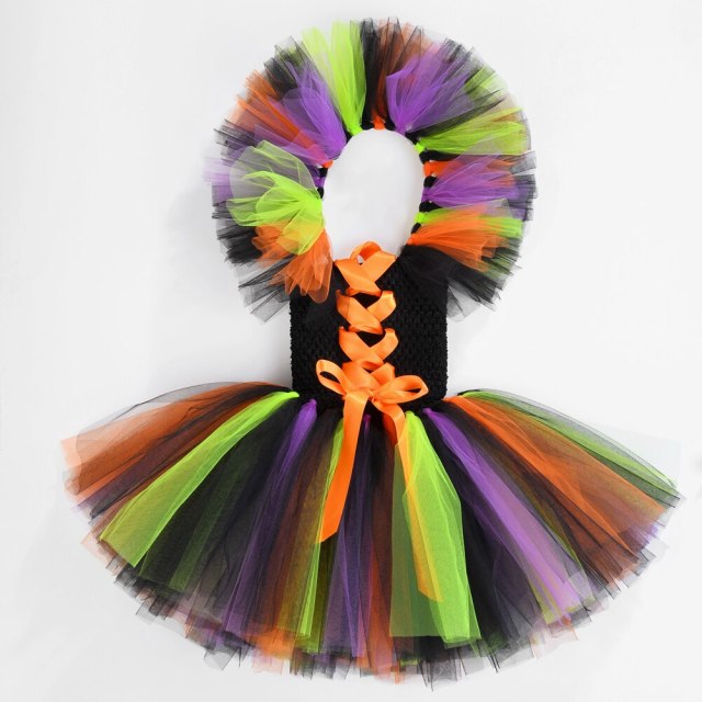 Witch Halloween Costume for Girls Tutu Dress Hat Broom Cosplay Clothing