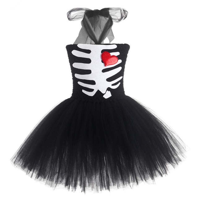 Kids Halloween Costume Skull Black Zombie Bride Cosplay Tutu Dresses