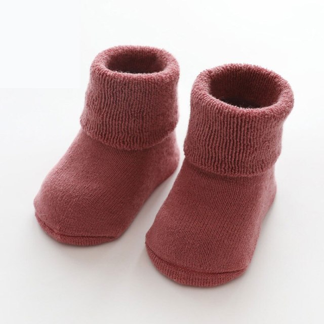 Newborn Baby Socks Terry Anti Slip Socks for Baby Winter Warm Thick Solid