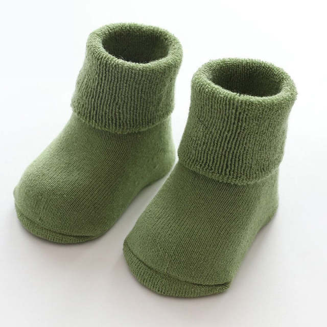 Newborn Baby Socks Terry Anti Slip Socks for Baby Winter Warm Thick Solid