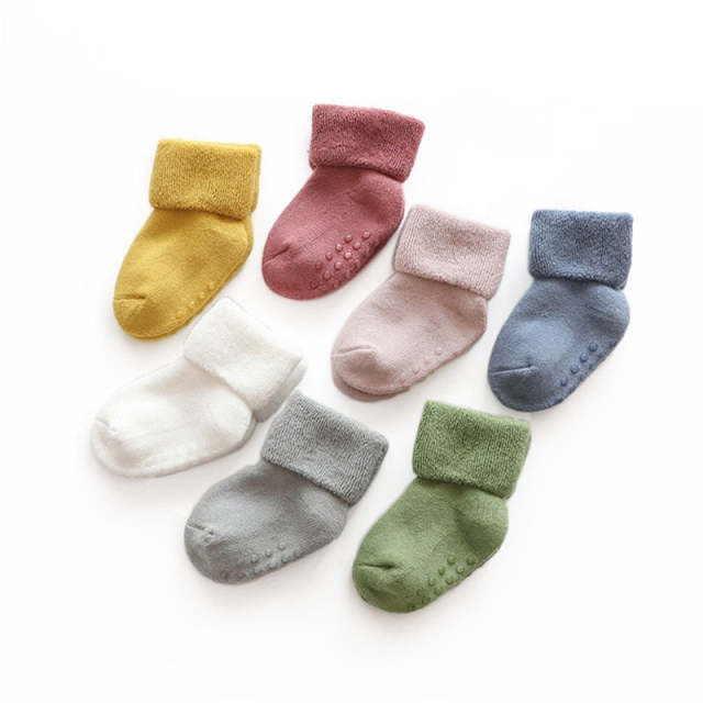 Newborn Baby Socks Terry Anti Slip Socks for Baby Winter Warm Thick Solid