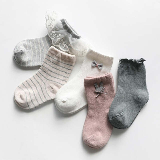 5pairs/lot Baby Girl Socks Toddler Bow Cotton Breathable Autumn Socks