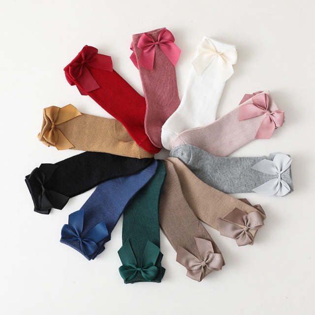 Baby Socks 1-5Y Girls Cotton Knee High Long Sock With Bow Floor Socks