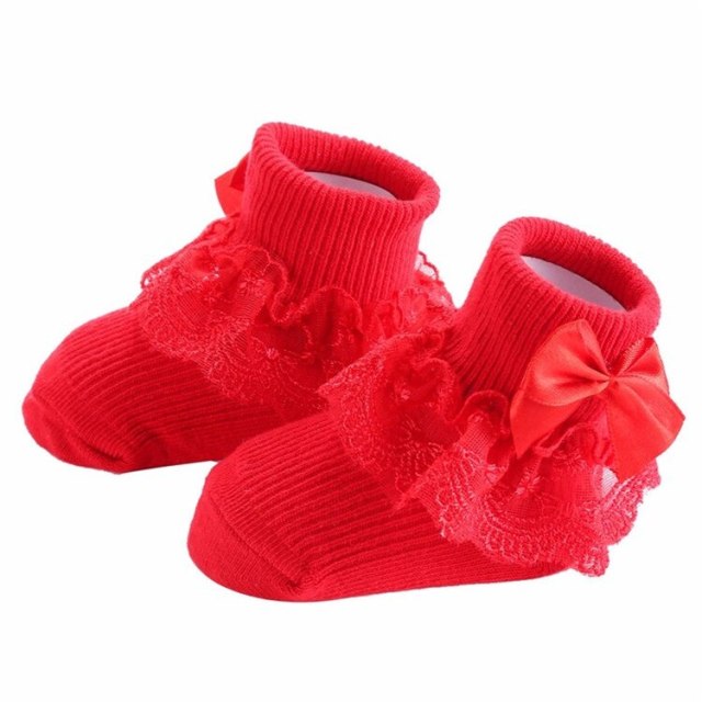 Newborn Socks With Lace Bow Cute Baby Girls Cotton Socks Baby Accessories