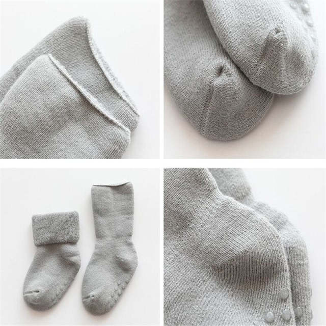 Newborn Baby Socks Terry Anti Slip Socks for Baby Winter Warm Thick Solid