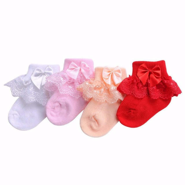 Newborn Socks With Lace Bow Cute Baby Girls Cotton Socks Baby Accessories