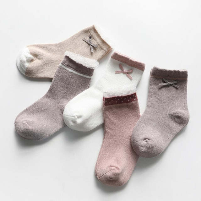 5pairs/lot Baby Girl Socks Toddler Bow Cotton Breathable Autumn Socks