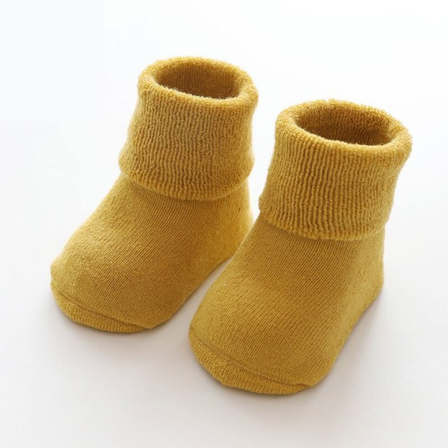 Newborn Baby Socks Terry Anti Slip Socks for Baby Winter Warm Thick Solid