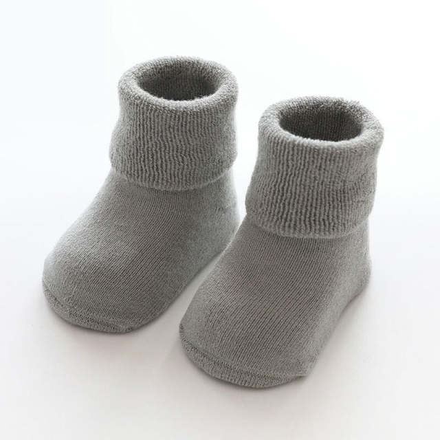 Newborn Baby Socks Terry Anti Slip Socks for Baby Winter Warm Thick Solid