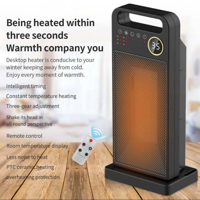 Electric Portable Space Heater Remote Control Electric Heater Touch Screen Heater Household Vertical 60 Degree Shaking Head Heater