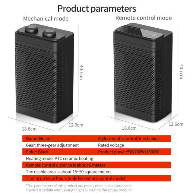 Electric Space Heaters for Indoor Use - Portable Heater with 60°Oscillation - 1500W PTC Ceramic Electric Heater with Digital Thermostat- 12h Timer - Small Heater for Office Home