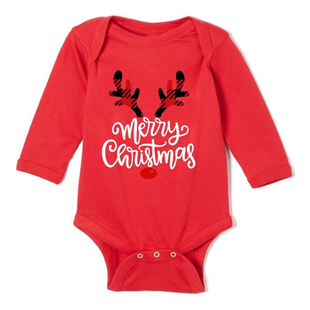 Newborn Merry Christmas Baby Rompers Red Long Sleeve Cotton Toddler Bodysuits