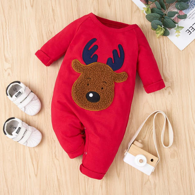 Infant Baby Girl Boy Clothes Cotton Christmas Long Sleeves Deer Jumpsuit