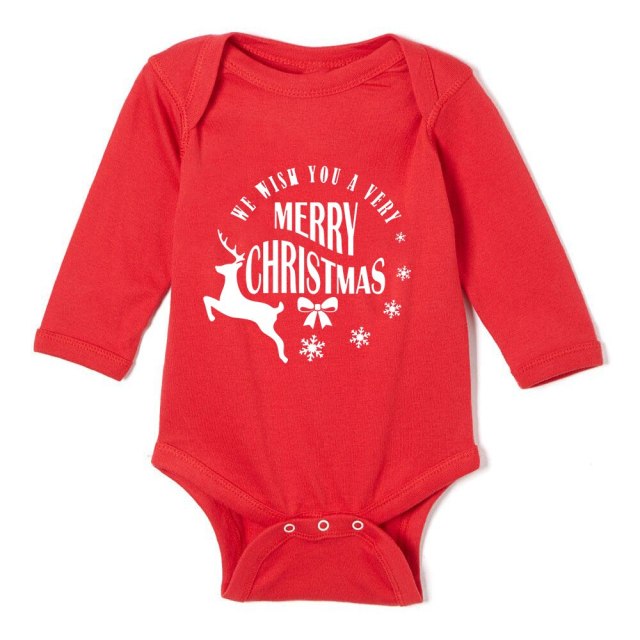 Newborn Merry Christmas Baby Rompers Red Long Sleeve Cotton Toddler Bodysuits