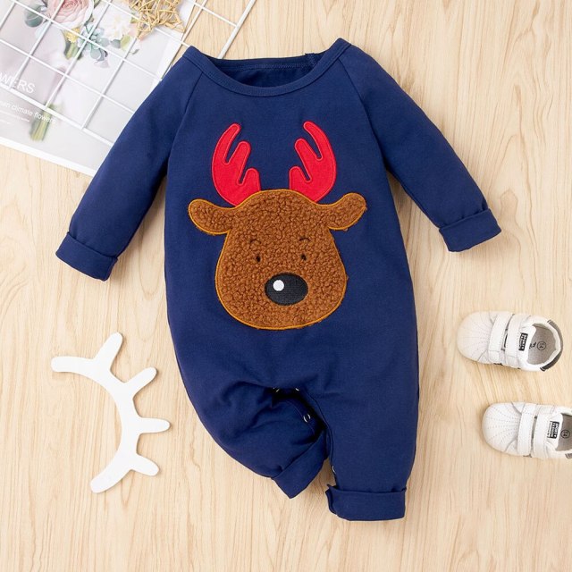 Infant Baby Girl Boy Clothes Cotton Christmas Long Sleeves Deer Jumpsuit