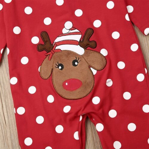 Baby Boy Girl Christmas Jumpsuit Xmas Deer Printed Long Sleeve Romper for 0-24M