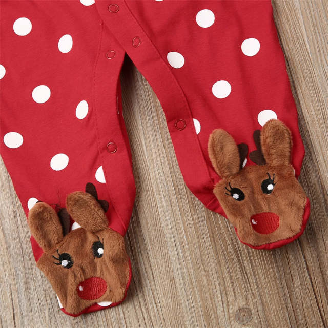 Baby Boy Girl Christmas Jumpsuit Xmas Deer Printed Long Sleeve Romper for 0-24M