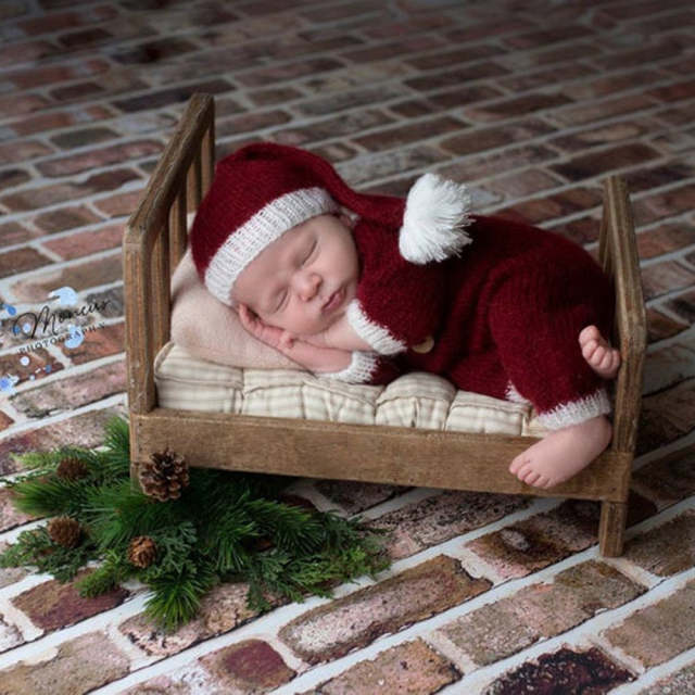 Newborn Photography Clothing Mohair Christmas Hat+Jumpsuit 2Pcs/set