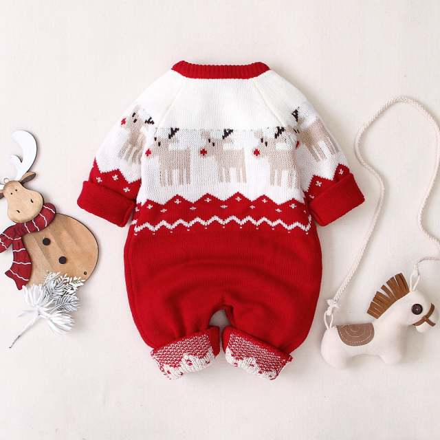 Baby Boys Girls Sweater Christmas Clothes Long Sleeve Elk Printed Jumpsuit