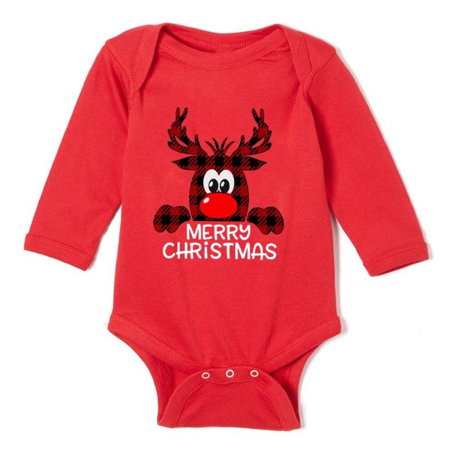 Newborn Merry Christmas Baby Rompers Red Long Sleeve Cotton Toddler Bodysuits