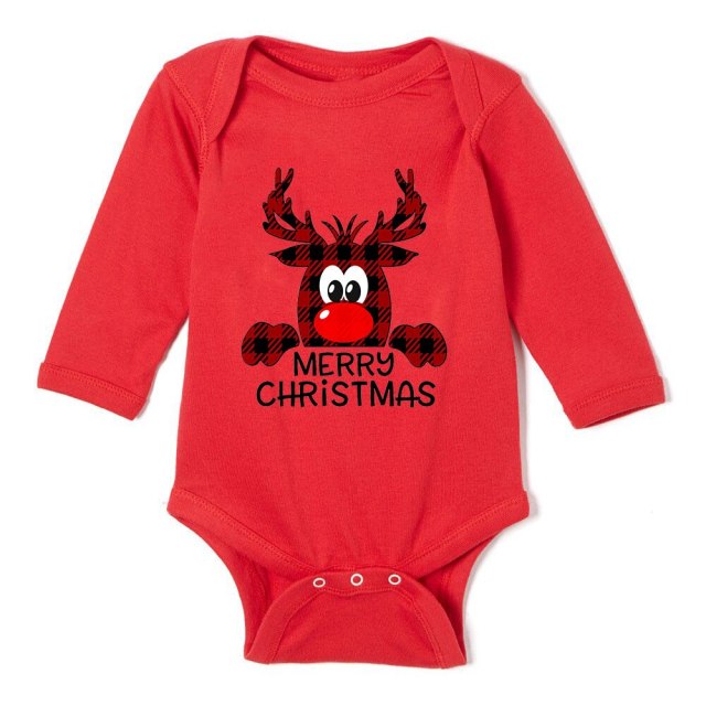 Newborn Merry Christmas Baby Rompers Red Long Sleeve Cotton Toddler Bodysuits