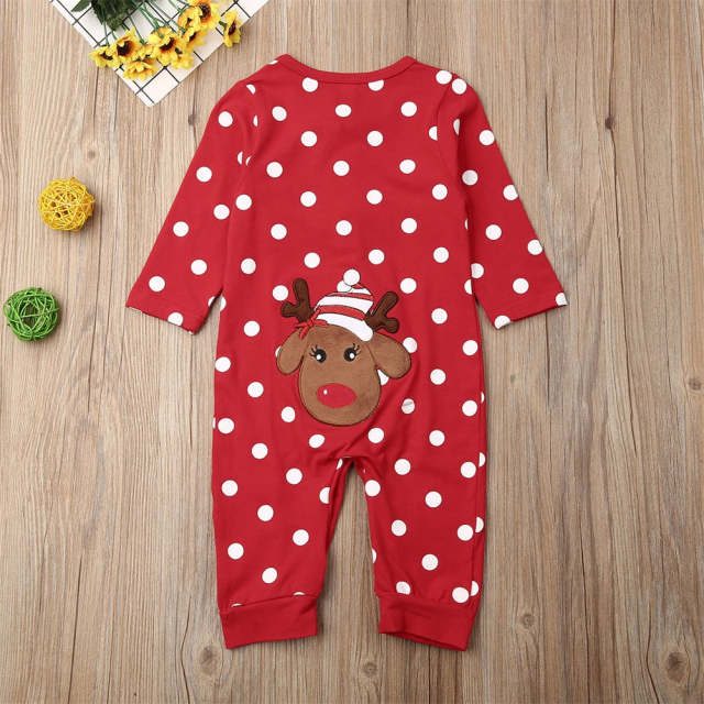 Baby Boy Girl Christmas Jumpsuit Xmas Deer Printed Long Sleeve Romper for 0-24M