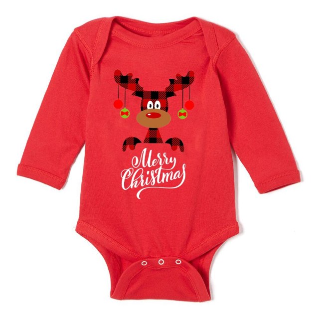 Newborn Merry Christmas Baby Rompers Red Long Sleeve Cotton Toddler Bodysuits