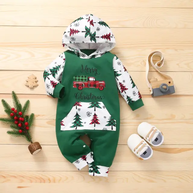 Baby Girls Boys Christmas Romper Newborn Cartoon Long Sleeve Jumpsuit