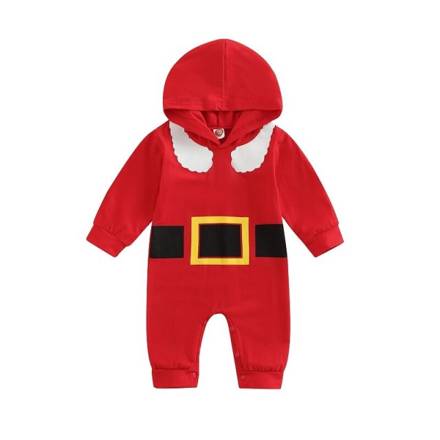 My First Christmas Baby Girl Boy One Piece Long Sleeve Hooded Romper