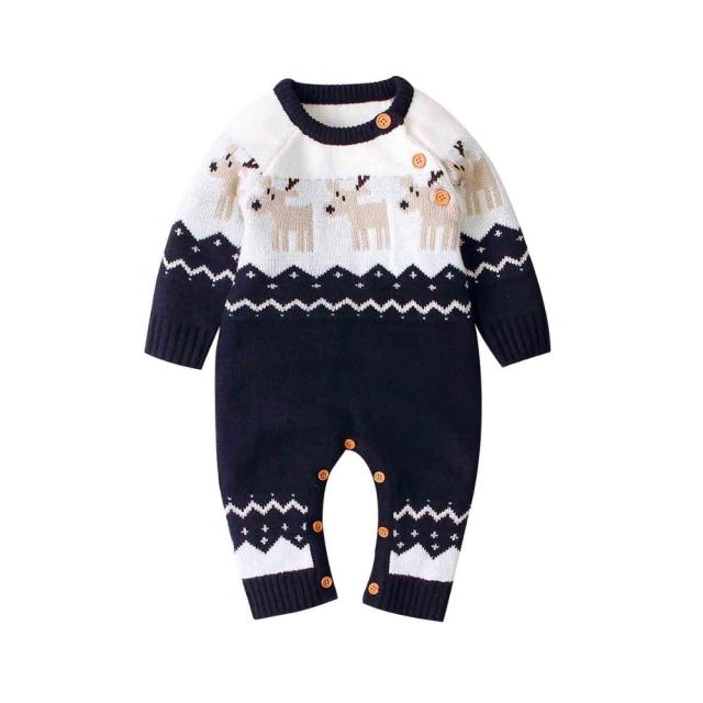 Baby Boys Girls Sweater Christmas Clothes Long Sleeve Elk Printed Jumpsuit