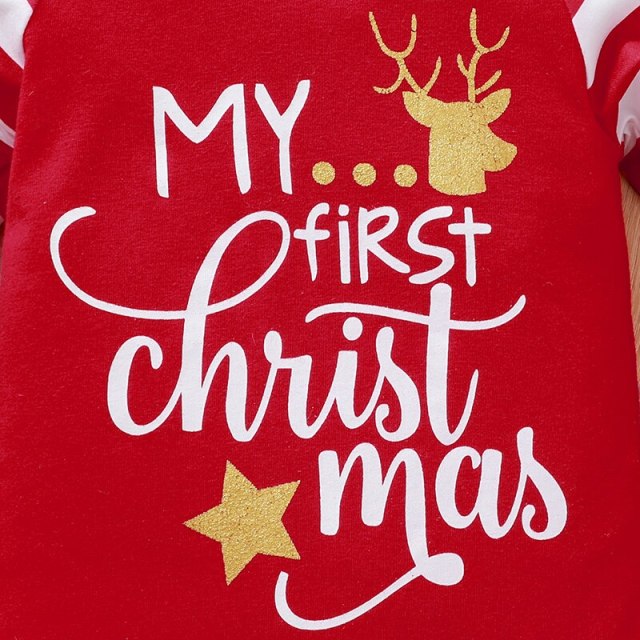 My First Christmas Baby Girl Boy One Piece Long Sleeve Hooded Romper