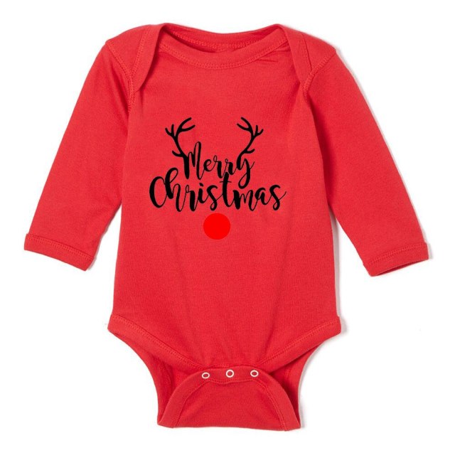 Newborn Merry Christmas Baby Rompers Red Long Sleeve Cotton Toddler Bodysuits