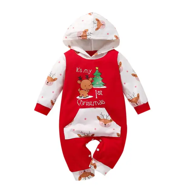 Baby Girls Boys Christmas Romper Newborn Cartoon Long Sleeve Jumpsuit