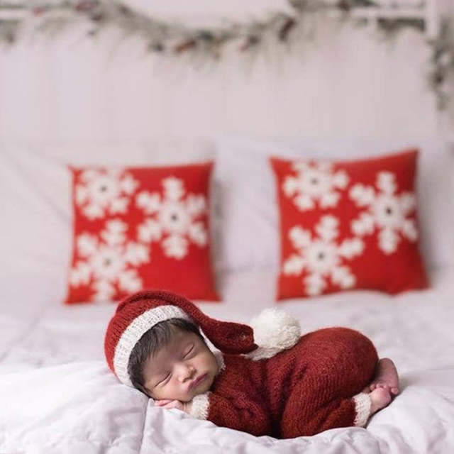 Newborn Photography Clothing Mohair Christmas Hat+Jumpsuit 2Pcs/set