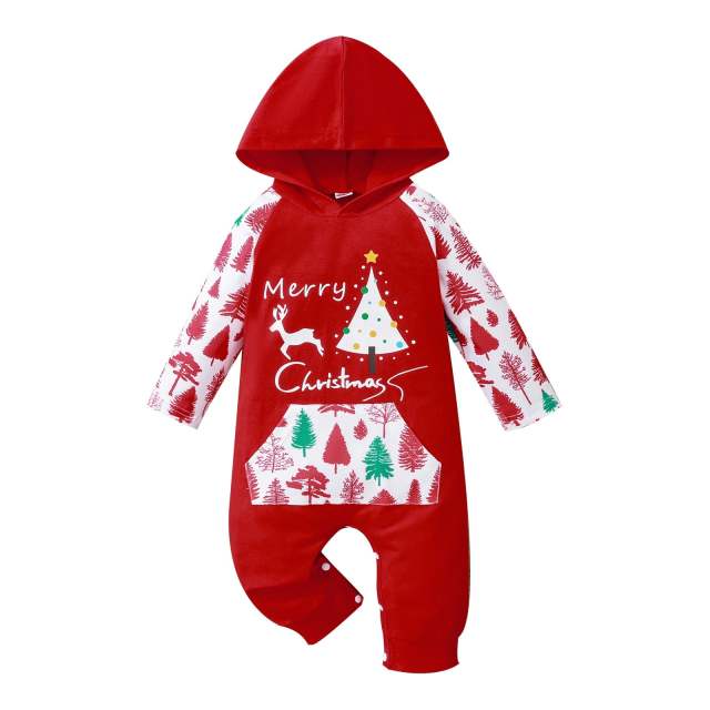 My First Christmas Baby Girl Boy One Piece Long Sleeve Hooded Romper