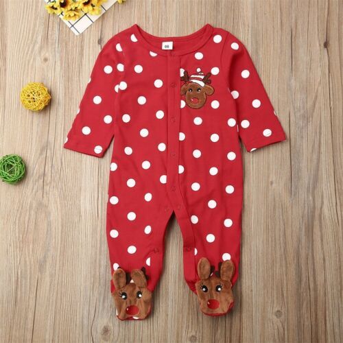 Baby Boy Girl Christmas Jumpsuit Xmas Deer Printed Long Sleeve Romper for 0-24M