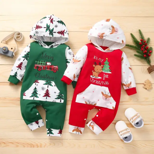 Baby Girls Boys Christmas Romper Newborn Cartoon Long Sleeve Jumpsuit