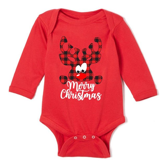 Newborn Merry Christmas Baby Rompers Red Long Sleeve Cotton Toddler Bodysuits