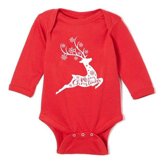 Newborn Merry Christmas Baby Rompers Red Long Sleeve Cotton Toddler Bodysuits