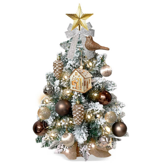 2ft Tabletop Christmas Tree with Light Artificial Small Mini Christmas Decoration with Flocked Snow Exquisite Decor & Xmas Ornaments for Table Top for Home & Offic