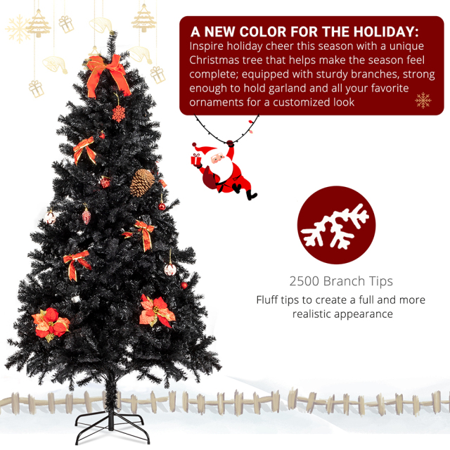 7.5ft 2500 Branches Without Lights Without Pine Cones Tied Tree Structure Christmas Tree Black