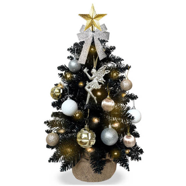 2ft Tabletop Christmas Tree with Light Artificial Small Mini Christmas Decoration with Flocked Snow Exquisite Decor & Xmas Ornaments for Table Top for Home & Offic